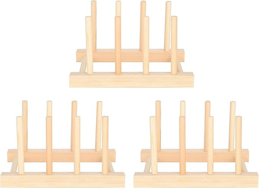 Estink Wooden Dish Drying Rack, 3 Set Multifunctional Drain Rack for Kitchen, Dinner Plate Storage, 5.5 x 5.3 x 3.9in