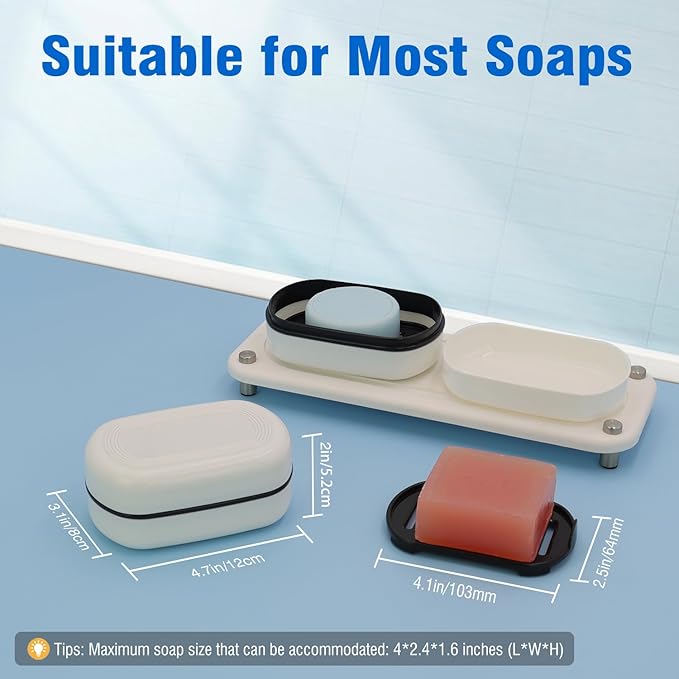 AIMAIAIMAI Travel Soap Container, Leakproof Soap Box, Travel Soap Holder with Removable Draining Layer, Portable Soap Case for Traveling, Camping, Gym (White, 1 Pack)