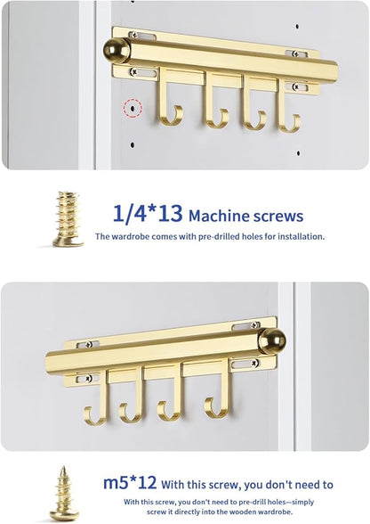 BaiNong 12" Valet Rod for Closet Pull Out With 4 Hooks Valet Rods for Closets (2Pack Gold) Closet Valet Rod Slide Out