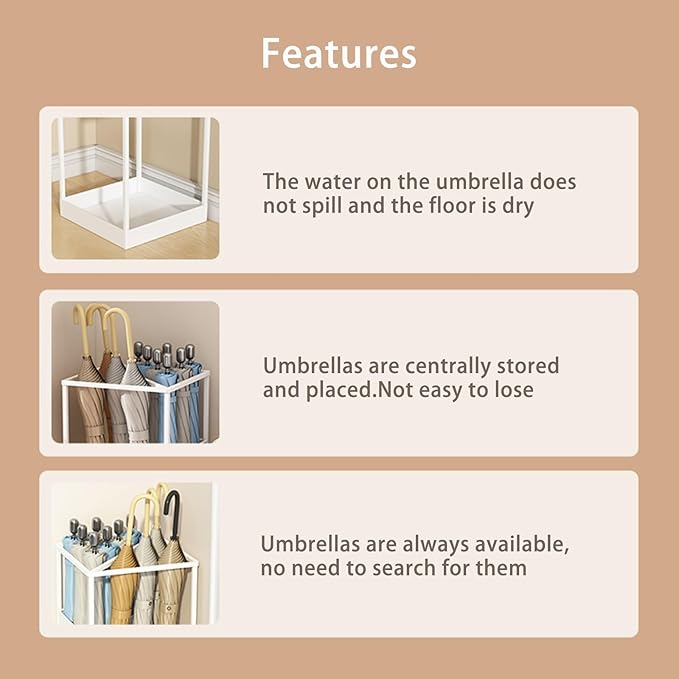 Indoor Large-Capacity Standing Umbrella Stand Commercial Metal Umbrella Holder for Entryway Corridor Entrance Umbrellas Barrel with Removable Drip Tray(White)