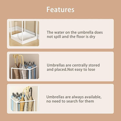 Indoor Large-Capacity Standing Umbrella Stand Commercial Metal Umbrella Holder for Entryway Corridor Entrance Umbrellas Barrel with Removable Drip Tray(White)