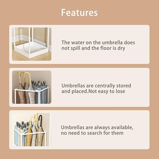Indoor Large-Capacity Standing Umbrella Stand Commercial Metal Umbrella Holder for Entryway Corridor Entrance Umbrellas Barrel with Removable Drip Tray(White)