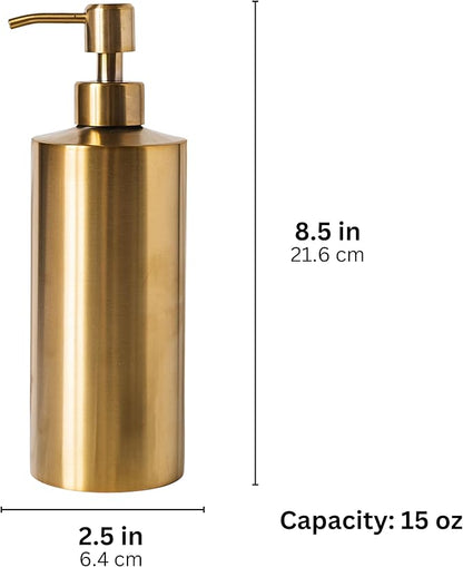 Yew Design - Brass Soap Dispenser for Bathroom (Stainless Steel) and Kitchen - Hand Soap, Detergent, or Lotion Dispenser, 15oz
