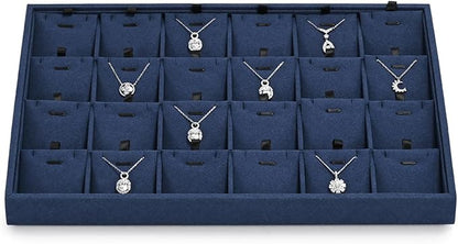 24 Grids Microfibrt Necklace Tray Jewelry Display Tray Necklace Holder Display Trays for Drawers With Removable Jewelery Cards Necklace Pendant Bracelet Storage Tray (Beige)