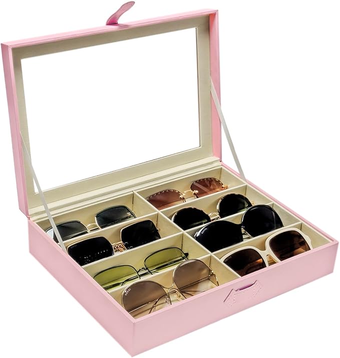 UnionPlus 8-Slots Sunglasses Case Organizer, Eyeglass Glasses Display Holder Collector, Multiple Sunglasses Storage Case, Pink