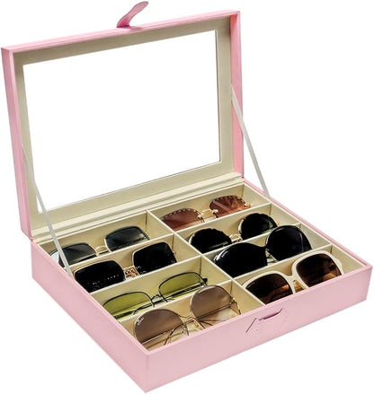 UnionPlus 8-Slots Sunglasses Case Organizer, Eyeglass Glasses Display Holder Collector, Multiple Sunglasses Storage Case, Pink