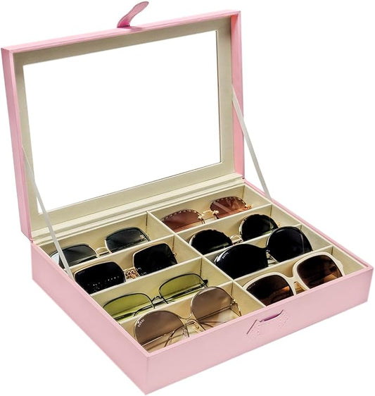 UnionPlus 8-Slots Sunglasses Case Organizer, Eyeglass Glasses Display Holder Collector, Multiple Sunglasses Storage Case, Pink