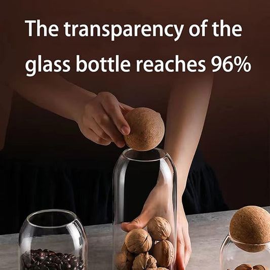 1500ML/50Oz Clear Glass Bottles, Glass Food Storage Containers with Airtight Round Cork, Decorative Sealed Jar Organizer Holder with Wooden Lid for Candy, Cookie, Nut, Spice, Tea, Coffee Bean