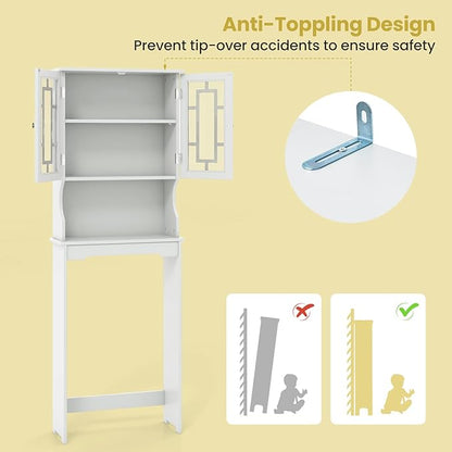 BestComfort Over The Toilet Storage Cabinet, Home Bathroom Space Saver Organizer Above Toilet, Double Doors and Adjustable Shelf, Wooden Freestanding Toilet Storage Rack Unit, 67 inch (White)