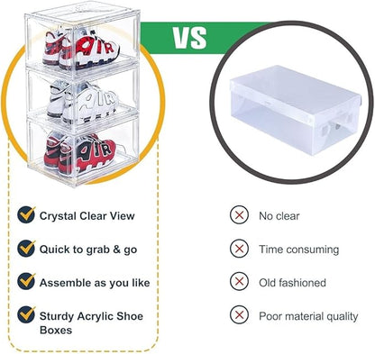 Acrylic Clear Stackable Shoe Storage Boxes – Stackable Shoe Cabinet For Closet, Space Saving Shoe Organizer With Magnetic Doors 2 Lids Open For Sneakers, Trainers, Pumps, Heels, Flats (8)