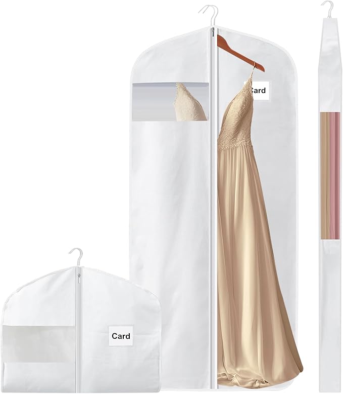100% Organic Cotton Garment Bag Short 58 Inch Breathable Proof Hanging Clothes Bag Covers with Viewing Window Card Pocket for Short Dresses Jackets Suits Organization