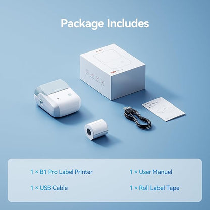 NIIMBOT B1 Pro Label Maker, 300DPI HD Label Printer, Ideal for Photos,Stores,Notes,Study Graphics, Small Business, Built-in a Roll of Label(2 x 1.2 inches-White), Light Blue
