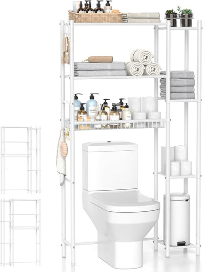 Hodonas Over The Toilet Storage Organizer - 7 Tiers Space Saving Bathroom Shelves, Adjustable Above Toilet Shelf Rack, Metal Organizer Shelf Over Toilet for Bathroom Storage and Organization, White