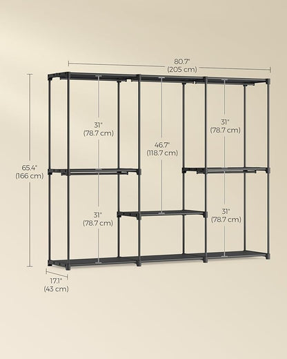 SONGMICS Portable Closet, Freestanding Closet Organizer, Clothes Rack with Shelves, Hanging Rods, Storage Organizer, for Cloakroom, Bedroom, 80.7 x 17.1 x 65.4 Inches, Black URYG035B01