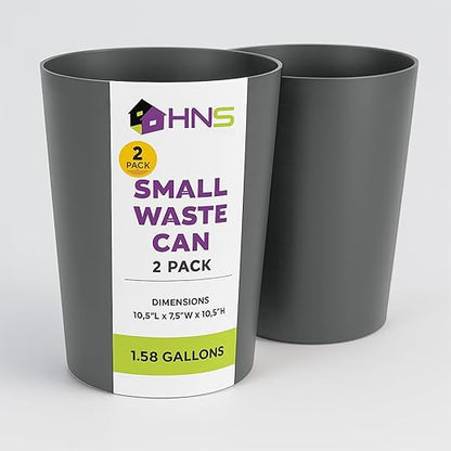 Mini Waste Basket - Pack of 2 Durable Small Plastic Garbage Trash Can Bin - Lidless Open-Top, Slim Profile for Compact Spaces - Suitable for Home, Bathroom, Office, Bedroom & More, Silver Brushed