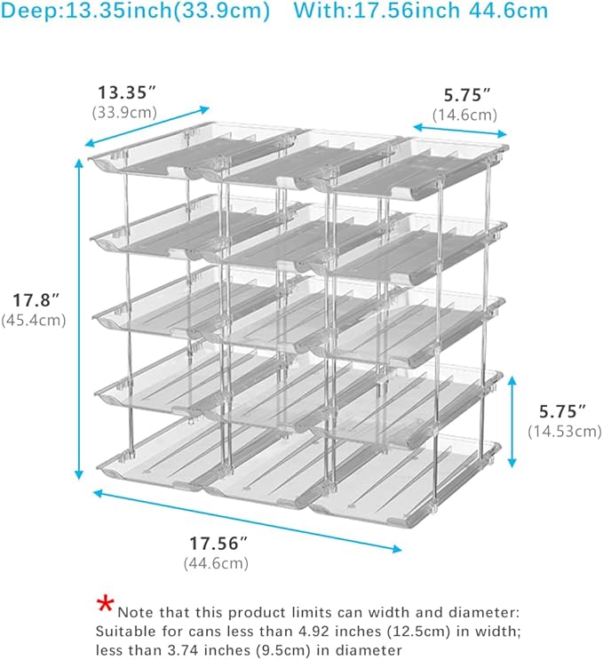 STORICANS Can Organizer For Pantry, Adjustable Height And Width Canned Goods Organizer, Soup Can Organizer Holds Up to 60 Cans for Kitchen Cabinet or Refrigerator(CLear 5 Tier)