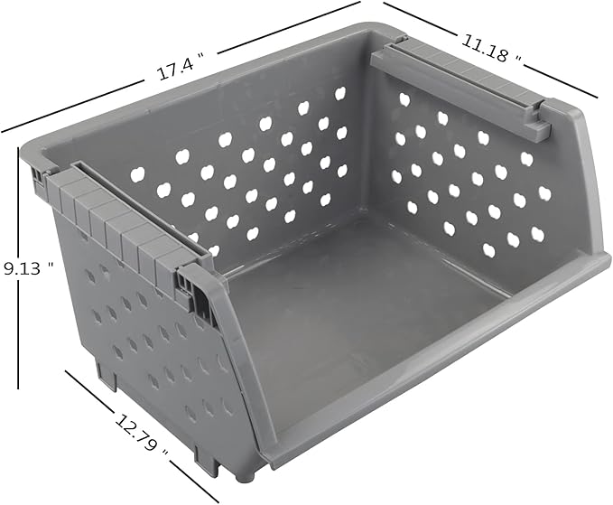 4-Pack Plastic Stacking Storage Baskets, Large stackable organizer basket