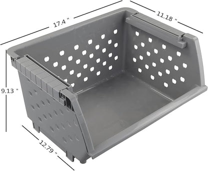 4-Pack Plastic Stacking Storage Baskets, Large stackable organizer basket