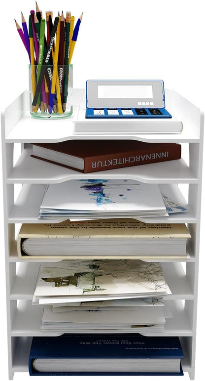 Natwind 7 Tier 10”x12” Scrapbook Paper Organizer For Desk,White File Organizer,Office Desk Organizers,Stackable Letter Tray,Paper Sorter,Document Storage Rack for Home Office School Classroom