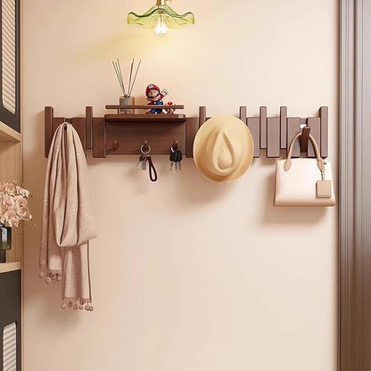 Wall Mounted Coat RackHooks Piano Key Hangers Natural Solid Wood Hanger Non-Woven Fabric Clothes Hangers for Closet, Kitchen, Bedroom, Bathroom, Entryway (Innovate-Beech, 8 Hooks)