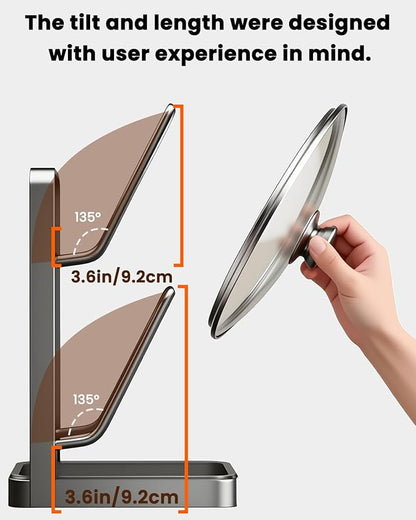 IENG Pot Lid Organizer Holder Rack for While Cooking Under Cabinet Crockpot Pan and Storage Crock Spoon Rest with Kitchen Top Double U-Shaped Slots Steel Countertop Counter Stainless Stand Drip Tray