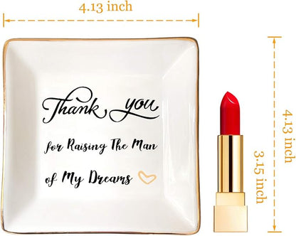 HOME SMILE Mother in Law Gitfs from Daughter in Law-Mother of Groom Gifts From Birde Ring Trinket Dish Jewelry Tray - Thank You for Raising The Man of My Dreams, Wedding Gifts, Bridal Shower Gifts