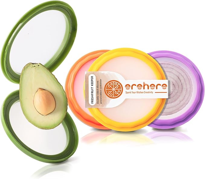 Erehere 4-Piece Airtight Food Storage Containers Set – Avocado Saver, Onion Keeper, Silicone Kitchen Organizers for Fridge, Reusable & Leak-Proof to Lock in Freshness
