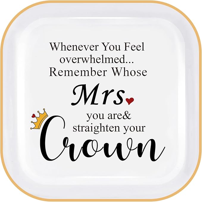 PUDDING CABIN Mrs Ring Dish, Engagement&Wedding Gifts for Women, Bridal Shower Present,Ceramic Jewelry Tray, 4.5"