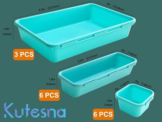 15 PCS Interlocking Desk Drawer Organizer Separator for Office,Bathroom,Kitchen,Makeup（Blue&Green）