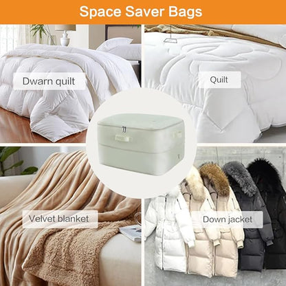 Geernioy Ultra Space Saving Self Compression Storage Bags with Zipper, (Beige) -Compression Organize for Bedding, Comforter Storage Bag for Blankets Duvet Quilts Pillows