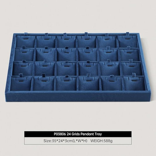 Dansmiy Velvet Necklace Display Tray, Stackable 24 Grid Insert Pendant Necklaces Storage Holder Plate, Jewelry Retail Countertop Organizer (Blue)
