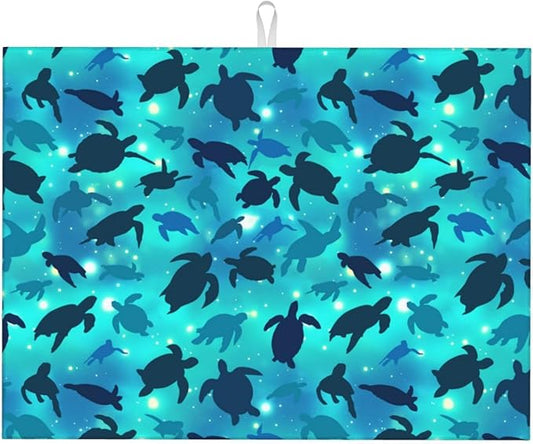 Sea Turtles Blue Dish Drying Mat For Kitchen Counter Absorbent Microfiber Dishes Pad Dish Drainer Rack Mats Fast Dry Reusable Washable Large 18"x24"