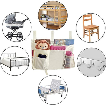 Bunk Bed Organizer - Bedside Storage Caddy with Pocket, Hanging Organizer for Dorm Room, Hospital Bed Rail and More (Cream)