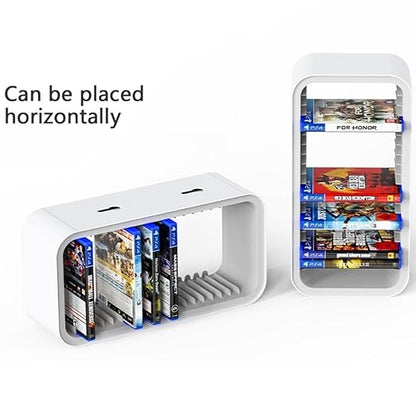 wigmoa Game Storage Tower【15.8INCH】 Compatible with PS5/ Xbox Series S & X/Switch, Universal Video Games Discs Organizers 18 PCS with 4 Controllers Holder, Game Disk Rack Shelf. OYO-1 (White/Blue)