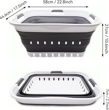 SAMMART 42L (11 gallon) Collapsible Plastic Laundry Basket - Foldable Pop Up Storage Container/Organizer - Space Saving Hamper/Basket (1, White/Dark Grey)