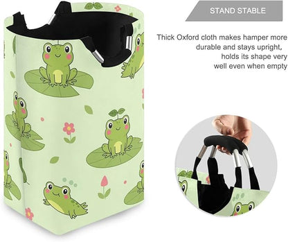 Laundry Hamper Basket Frog Leaves Green Storage Basket Collapsible Clothes Hamper with Handle Decorative Blanket Basket for Blanket Toys Bathroom Dorm College