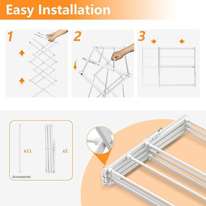 3 Tier Clothes Drying Rack, Foldable Drying Rack Clothing,Indoor & Outdoor Laundry Rack for Drying Clothes,Space-Saving Design, Metal Collapsible Dryer Racks for Laundry,Pure White