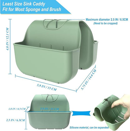 VPASION Sponge Holder for Kitchen Sink, Silicone Sink Saddle Caddy Organizer Rack, Sponges Holder Over Faucet, Hanging Kitchen Organizer Accessories Rack Basket Green