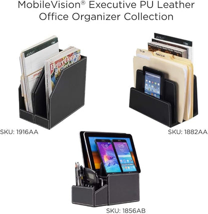 MobileVision Executive Leather Vertical File Folder Holder & Office Product Organizer, Store Files, Magazines, Notepads, Books and more, 2 Pack Combo Set