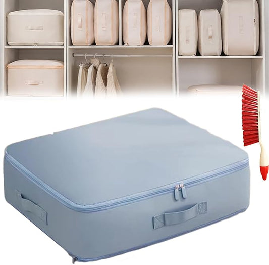 Ultra Space Saving Self Compression Organizer, 3-Layer Washable Comforter Storage Bag, Compression Bags for Storage for Storing and Organizing Winter Blanket, Duvets (Medium Blue)