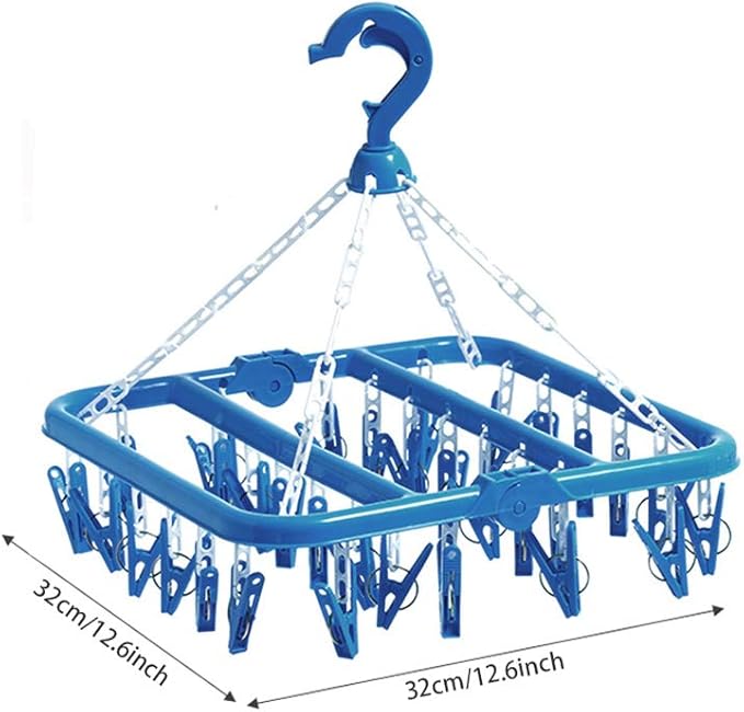 Clip and Drip Hanger Clothes Hanger Drying Rack 32 Clips (Blue)