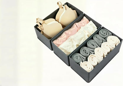 Drawer Organizer Set of 3, 11" x 5.5" x 4.8" Collapsible Fabric Storage Boxes for Socks, Underwear, Ties - Light Gray Closet Dividers