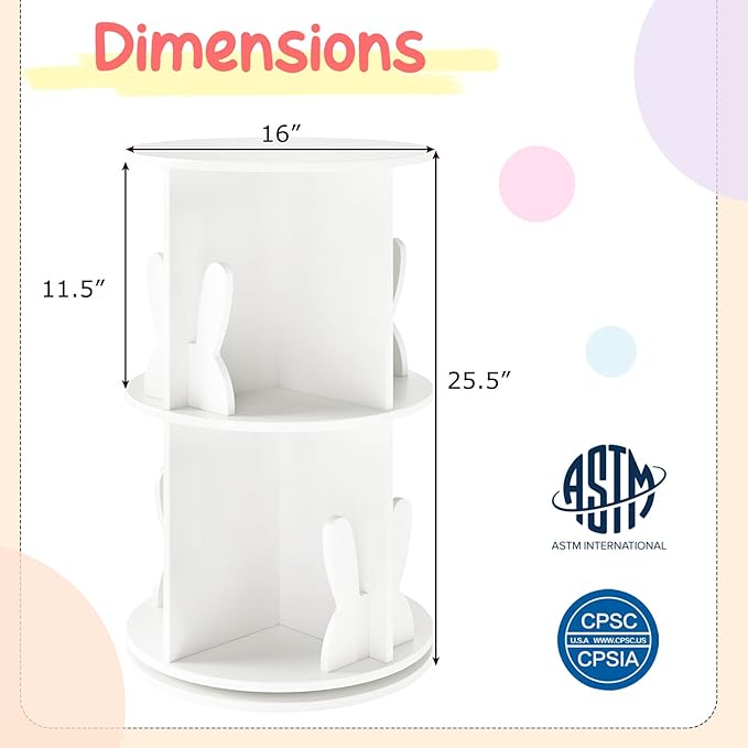HONEY JOY Kids Rotating Bookshelf, Wooden Spinning Small Corner Organizer w/Baffles, 360°Display Standing Toddler Bookshelf, Narrow Storage Rack, Montessori Book Shelf for Nursery, Playroom (White)