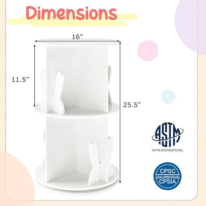 HONEY JOY Kids Rotating Bookshelf, Wooden Spinning Small Corner Organizer w/Baffles, 360°Display Standing Toddler Bookshelf, Narrow Storage Rack, Montessori Book Shelf for Nursery, Playroom (White)