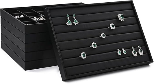 Ring Display Tray Black Jewelry Organizer Tray PU Leather Ring Earrings Display Organizer Tray