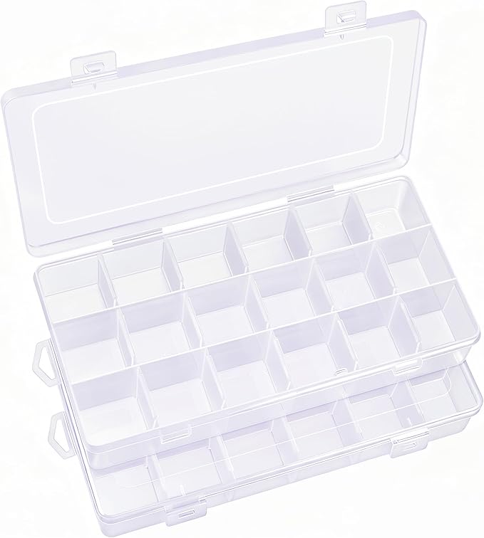 IOOLEEM 18 Grids Adjustable Dividers Plastic Bead Organizer Box, Organizer Container Storage Box, Dividers for bead arts and crafts.(2 Pack)