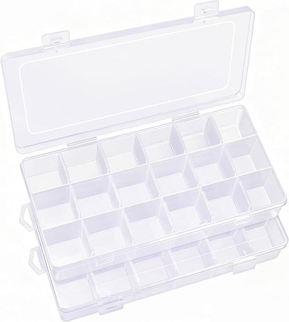 IOOLEEM 18 Grids Adjustable Dividers Plastic Bead Organizer Box, Organizer Container Storage Box, Dividers for bead arts and crafts.(2 Pack)