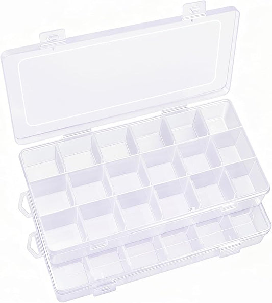 IOOLEEM 18 Grids Adjustable Dividers Plastic Bead Organizer Box, Organizer Container Storage Box, Dividers for bead arts and crafts.(2 Pack)
