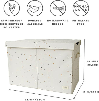 3 Sprouts Recycled Fabric Toy Chest Storage Box - Extra Large Toy Storage Box, Sturdy Toy Bins - Kids Organizer for Bedroom - Toybox Basket with Lid for Kids, Toddlers, Boys, Girls - Terrazzo Cream