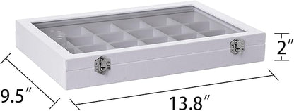 Frebeauty Velvet Jewelry Tray,24 Grid Jewelry Organizer with Clear Lid,Earring Holder Organizer with Clasp,Drawer Insert Rings Pendants Brooches,13.8 x 9.5 x 2 Inches,Gift for Women Girls(White)